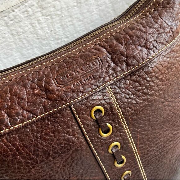 COACH Brown Leather Y2K Chelsea Laced Hobo Crossbody Bleecker Slim Bucket Bag - Picture 4 of 12